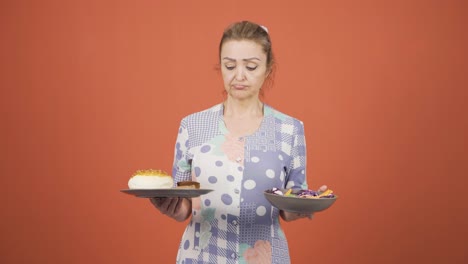 una persona que está cansada de hacer dieta.