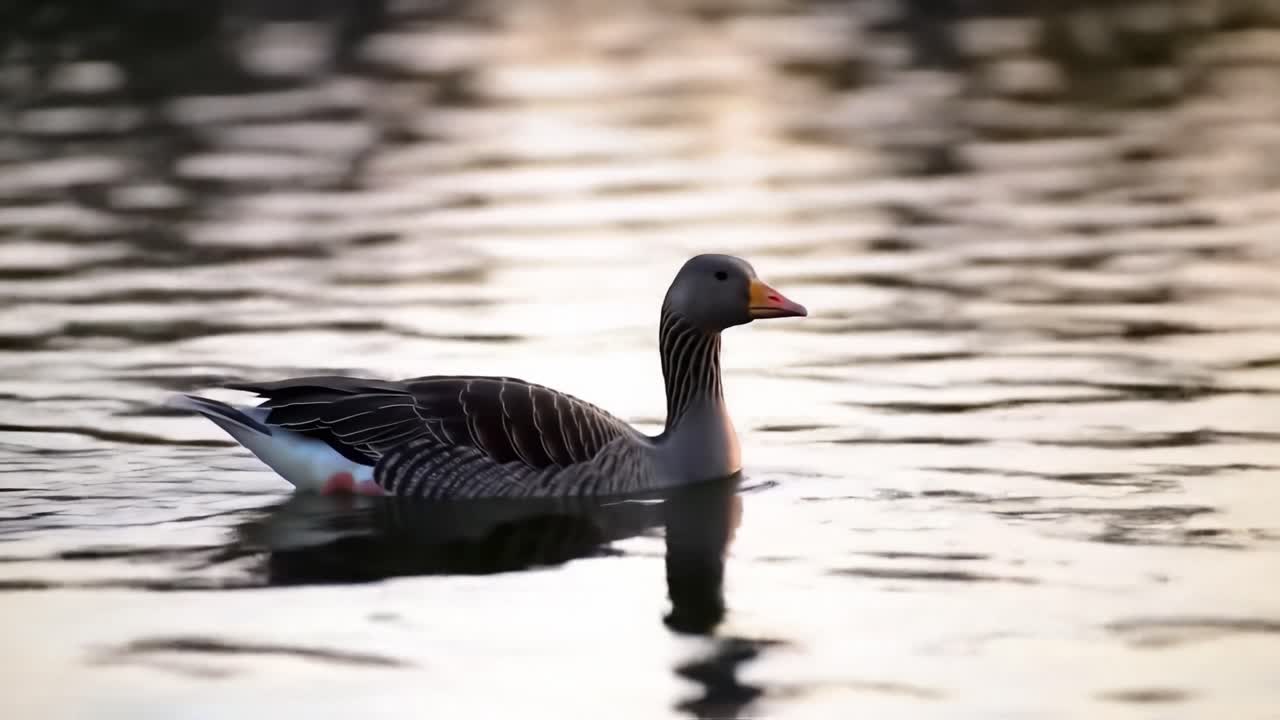 A Graceful Goose Glides Across the Serene Waters, Showcasing Its Elegant Feathers and Natural Habitat Amidst the Reflections of Dusk's Gentle Light