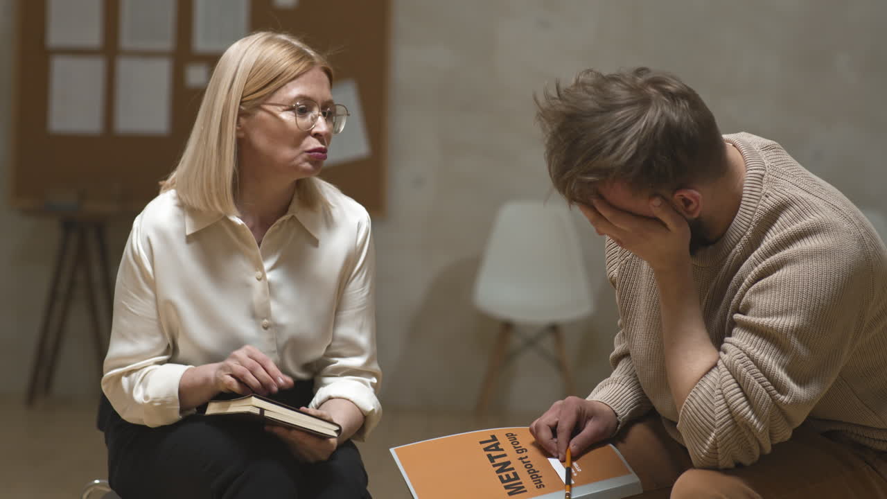 Emotional Man with Mental Problems at Psychology Session