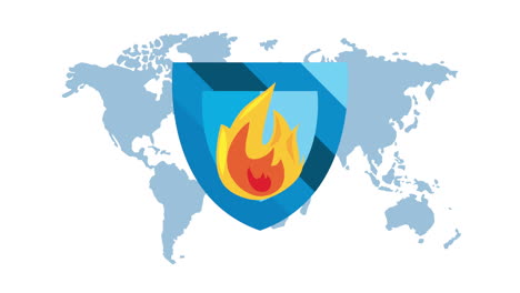 security data animation with fire shield in earth maps