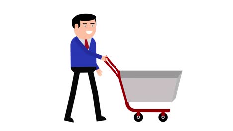 character man walking with a shopping trolley loop 2d animation