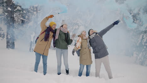 friends having fun in the snow