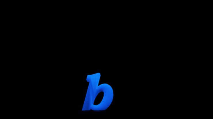 Lettera B blu che brucia su canale alfa