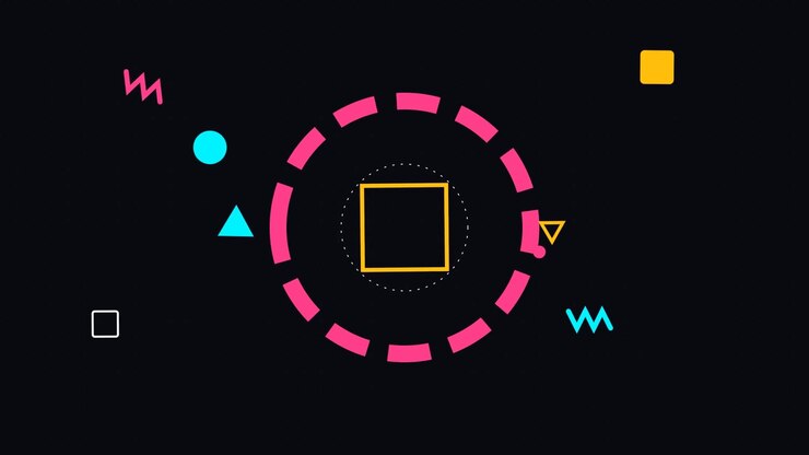Abstract Memphis Style Motion Graphics with Rotating Geometric Shapes