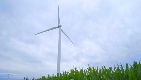 Wind-turbine-against-sky.-Dolly-shot-of-wind-generator-against-clouds-sky