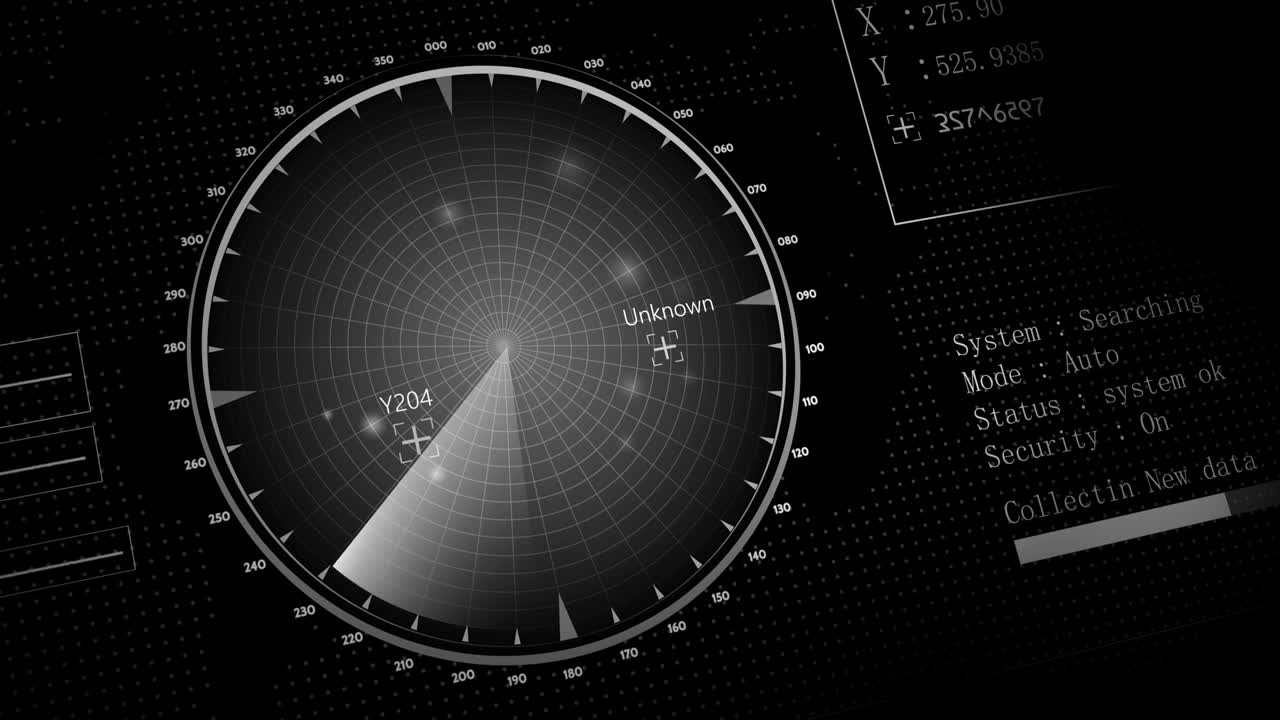 적의 항공기 및 선박에 대한 레이더 스캐너 검색: 4k 해상도 이상의 레이더 스캔의 3d 뷰.