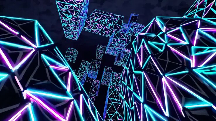 facciata dell'edificio illuminata al neon di notte