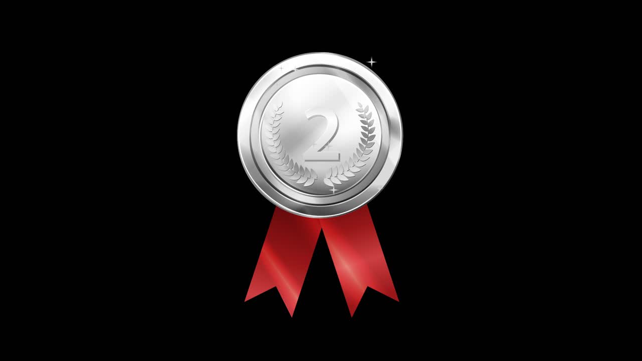 Silver medals with red ribbons on green and black backgrounds