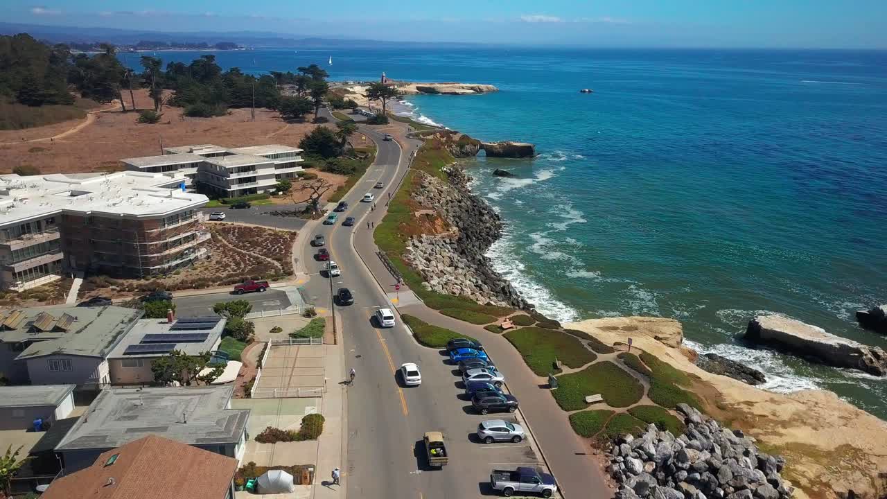 Flyover Northern California coastal road. 4K
