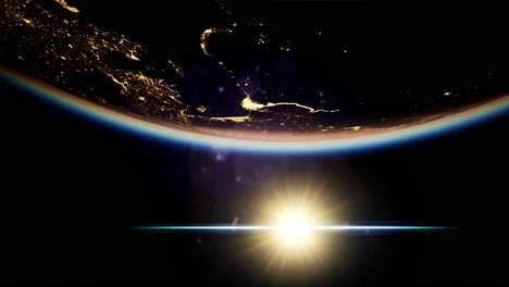 space, sun and planet earth at night