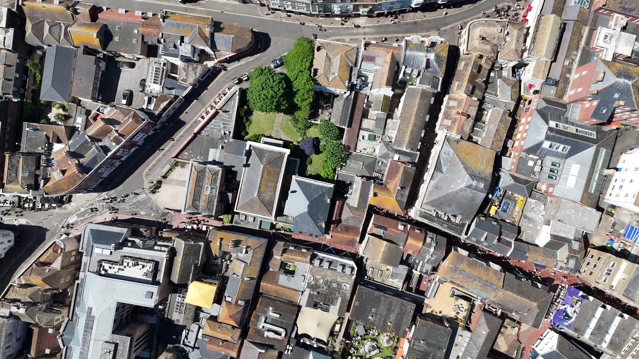 Soar above Brighton’s famous Lanes with stunning aerial drone footage, capturing charming rooftops and historic architecture. A perfect stock video for urban, travel, and heritage visuals