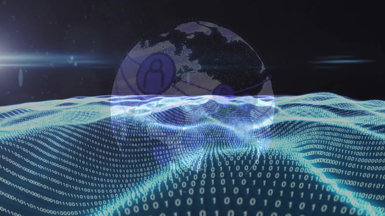 Digital Globe and Binary Data Wave Network Visualization