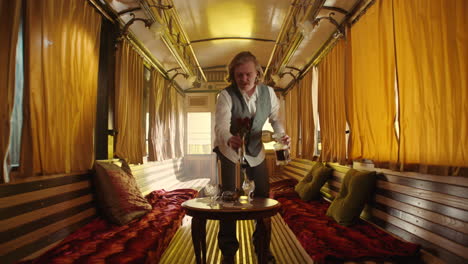 vintage train dining car scene