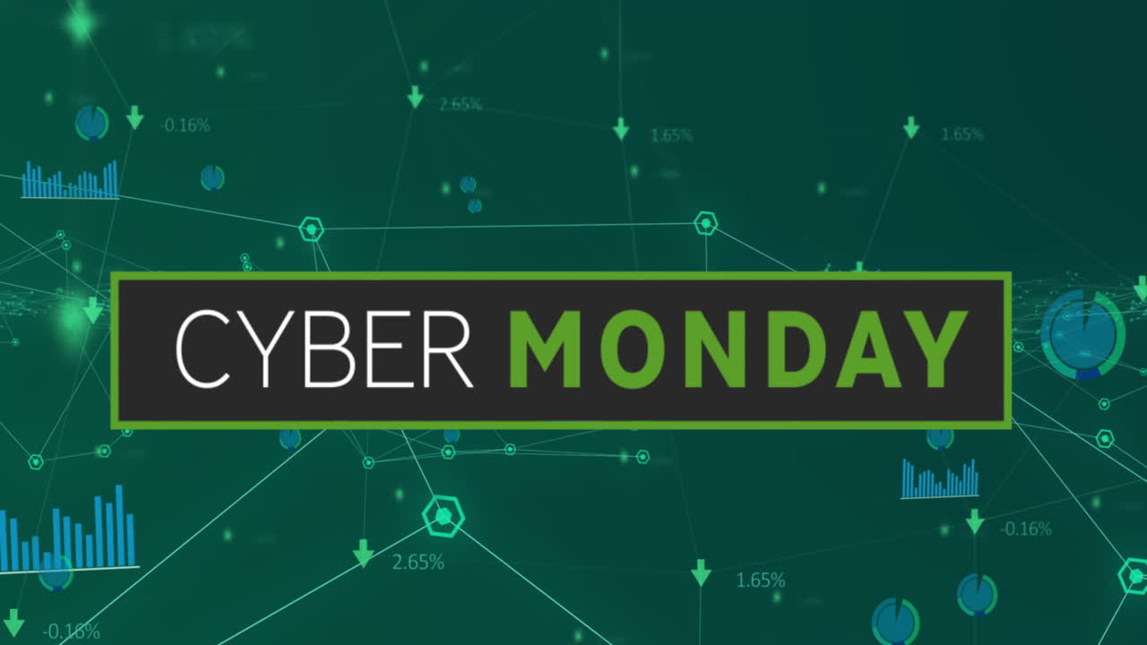 Animation of cyber monday text over connections