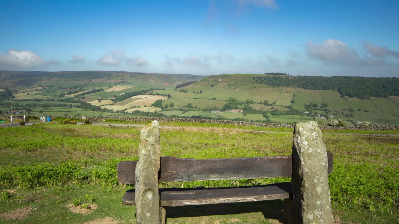 lapso de tiempo de north york moors - fryupdale mirando hacia la cabeza del valle, lapso de tiempo de movimiento de paralaje alrededor del banco con hermosas vistas