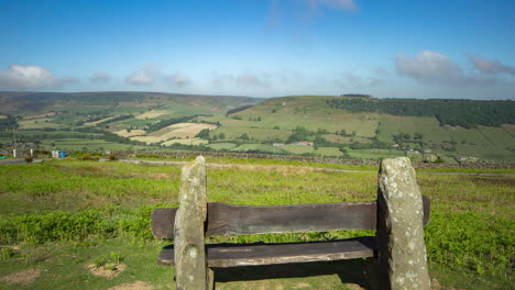 north york moors time lapse - fryupdale looking towards dale head, parallax motion timelapse around bench with beautiful views