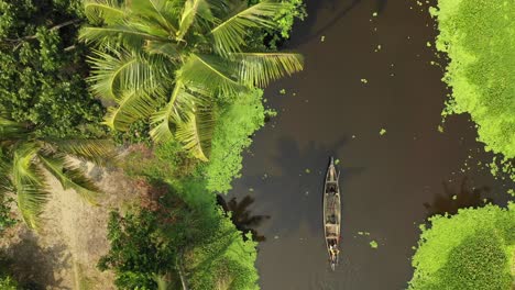 canoe in kerala backwaters from above