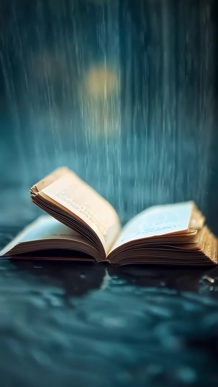 Şiddetli Yağmur Sırasında Islak Yüzeyde Duran Açık Kitap