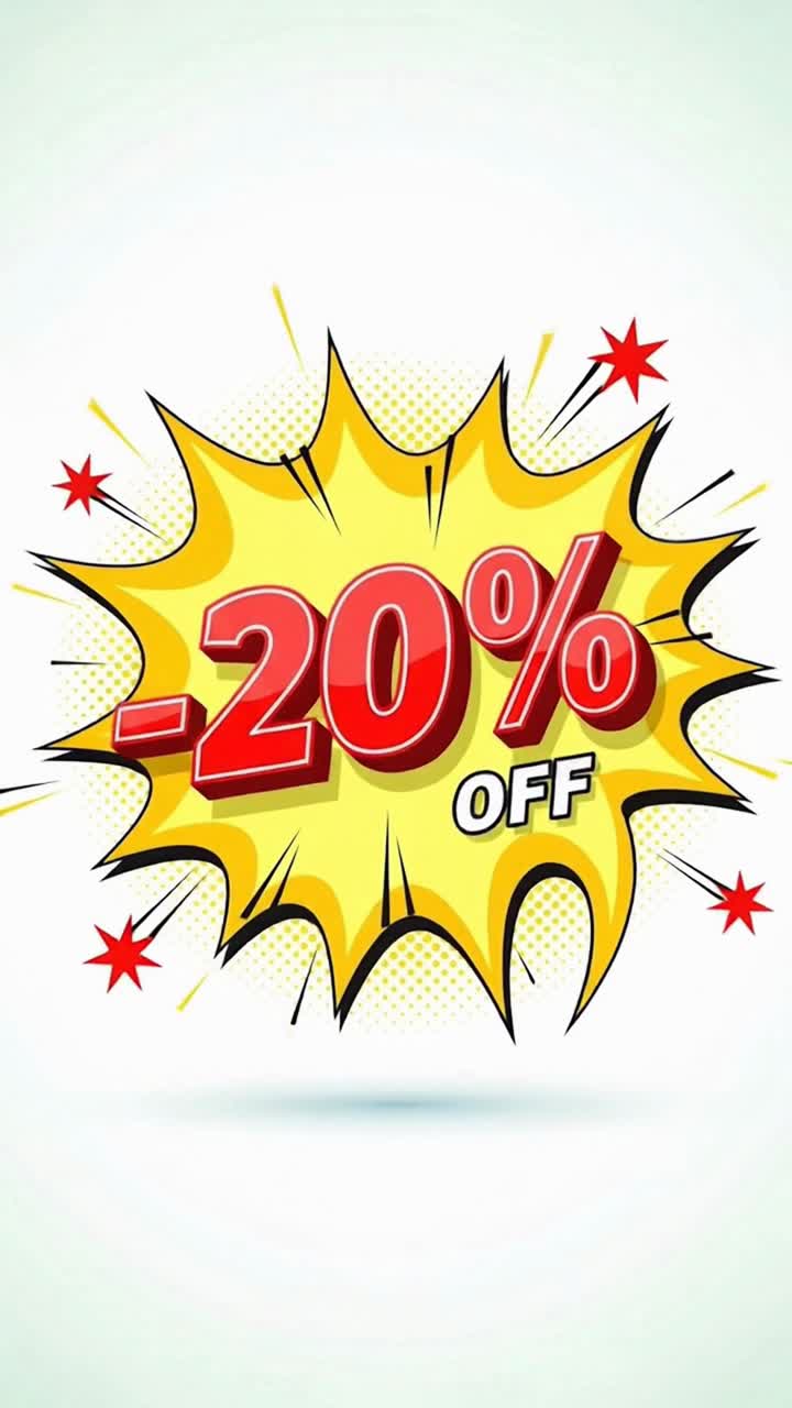 A red and yellow explosion with the word 20% off in red