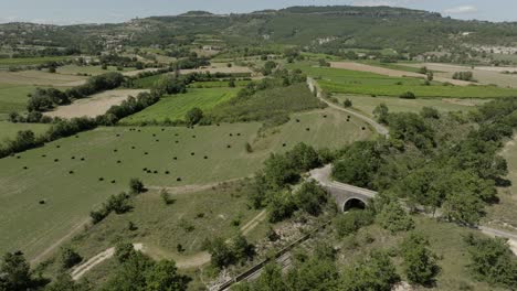 East-France-Countryside-Ardeche-Summer-Old-Railway-Line-Aerial-Landscape