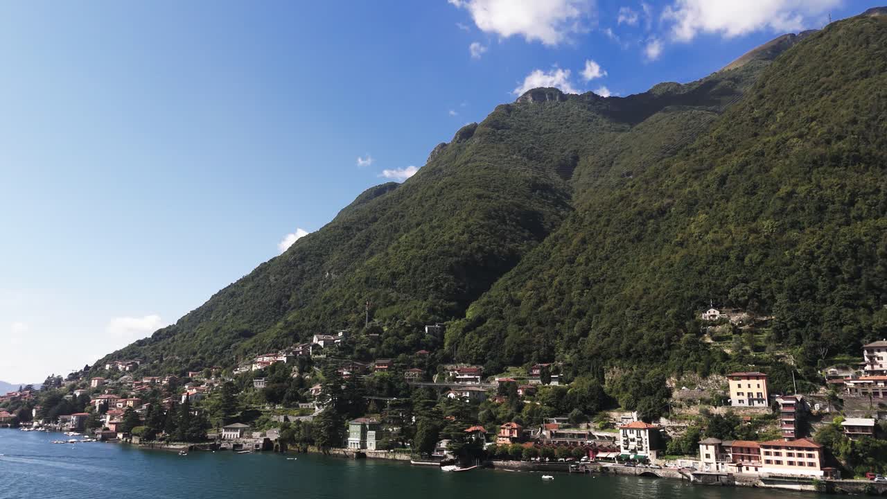 Drone view of green mountain at south west Lake Como