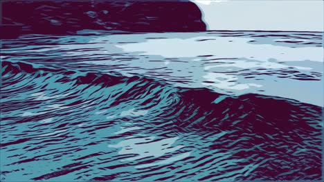 comic style wave crashing. 
dynamic aerial