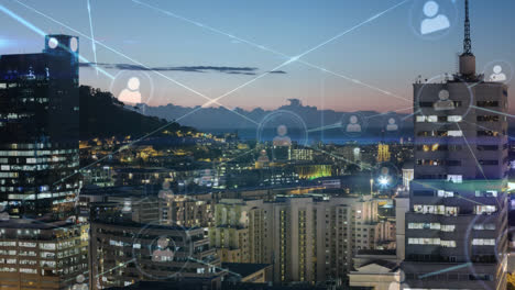 aerial view of city and network of people