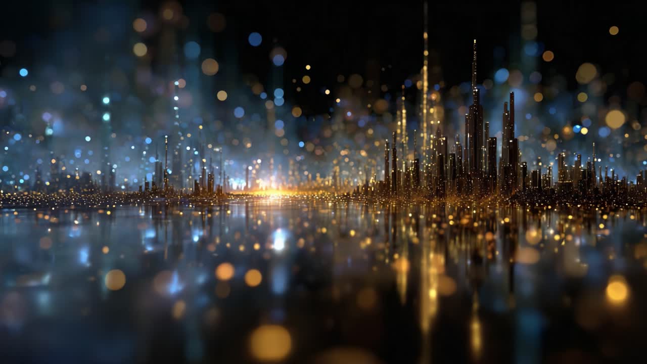 Un paesaggio astratto accattivante e vivace che mette in mostra luci brillanti e riflessi scintillanti, illustrando la bellezza dell'arte digitale e della visualizzazione creativa