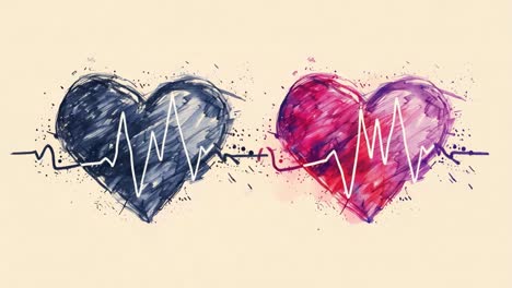 two hearts connected by heartbeat