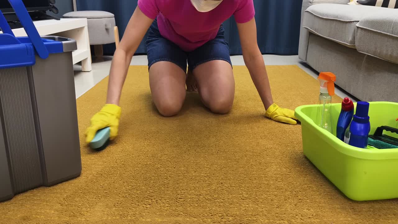 Woman Cleaning Carpet at Home