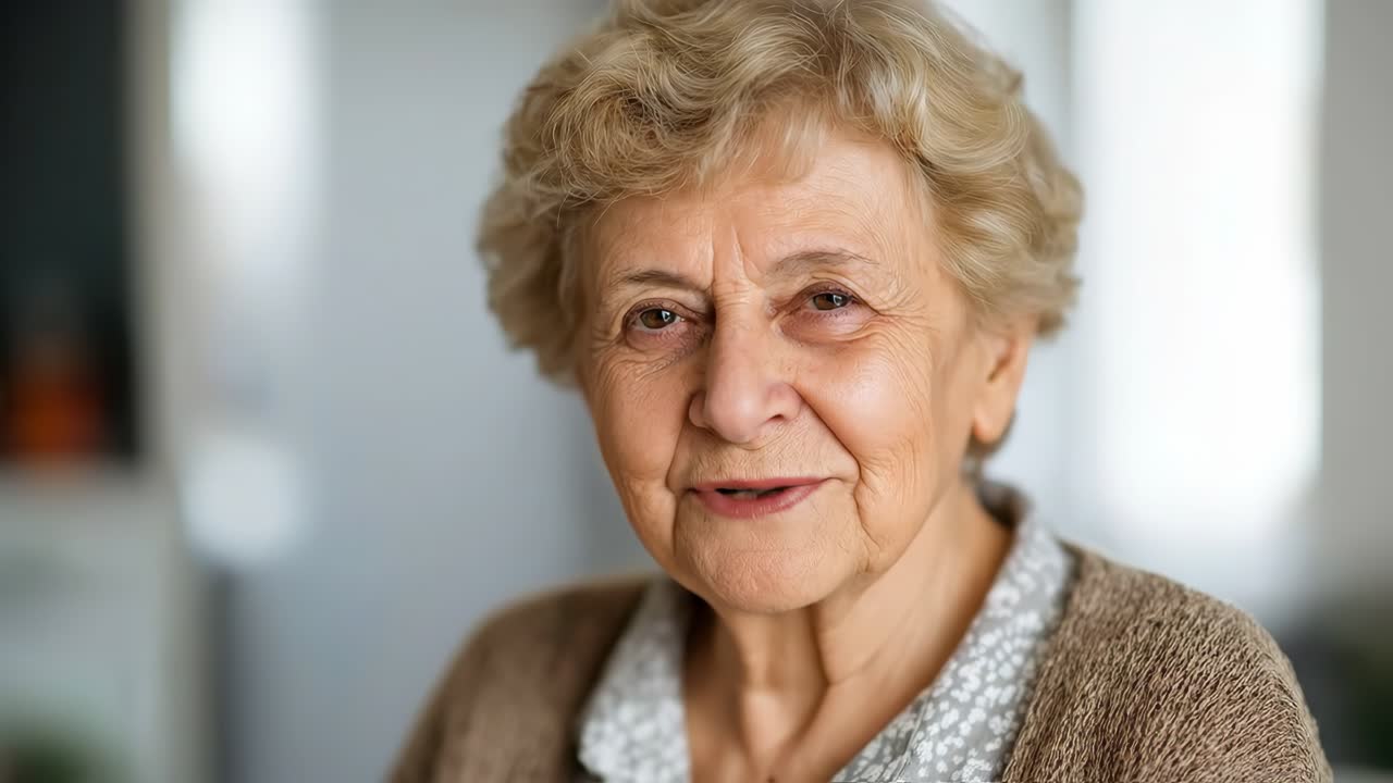 Elderly Woman Smiling Indoors