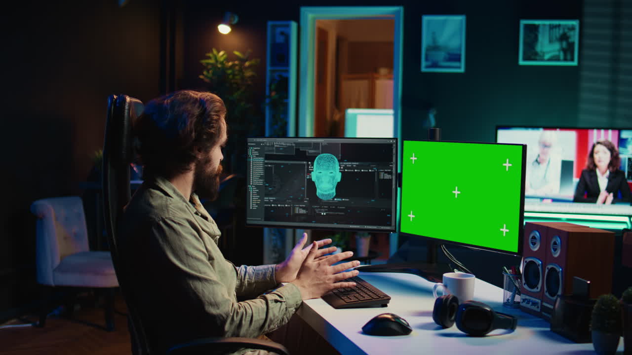concepto de inteligencia artificial que adquiere conciencia, monitor de maqueta