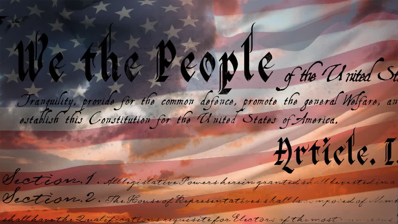 Written constitution of the United States and flag