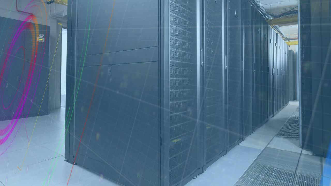 animación del procesamiento de datos y el escaneo de alcance sobre la sala de servidores