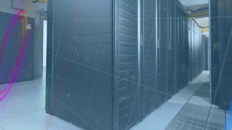 Animation of data processing and scope scanning over server room