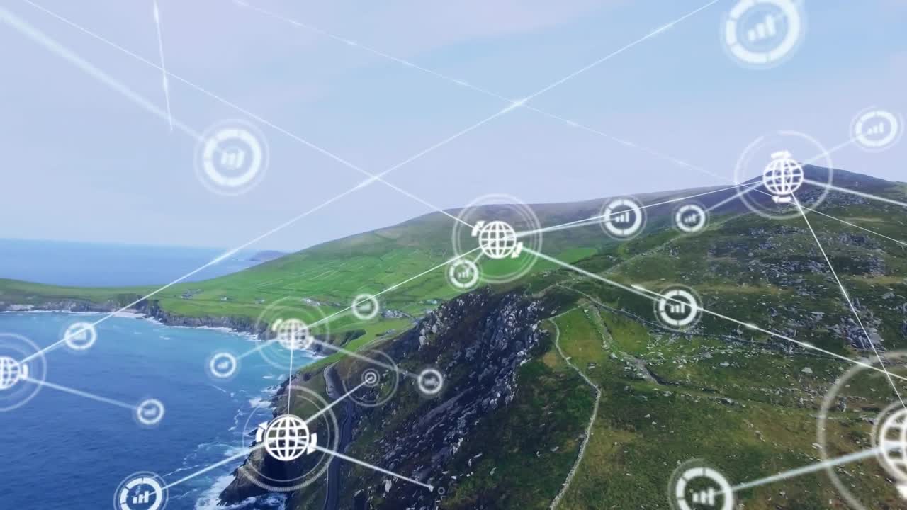 풍경에 대한 연결 네트워크의 애니메이션