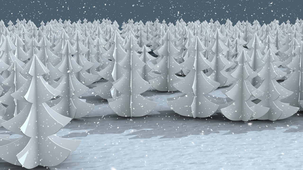 Animation of fir trees in winter landscape