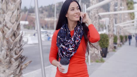pretty chic young woman chatting on a mobile