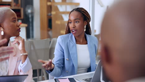 Leadership,-discussion-and-black-woman-talking