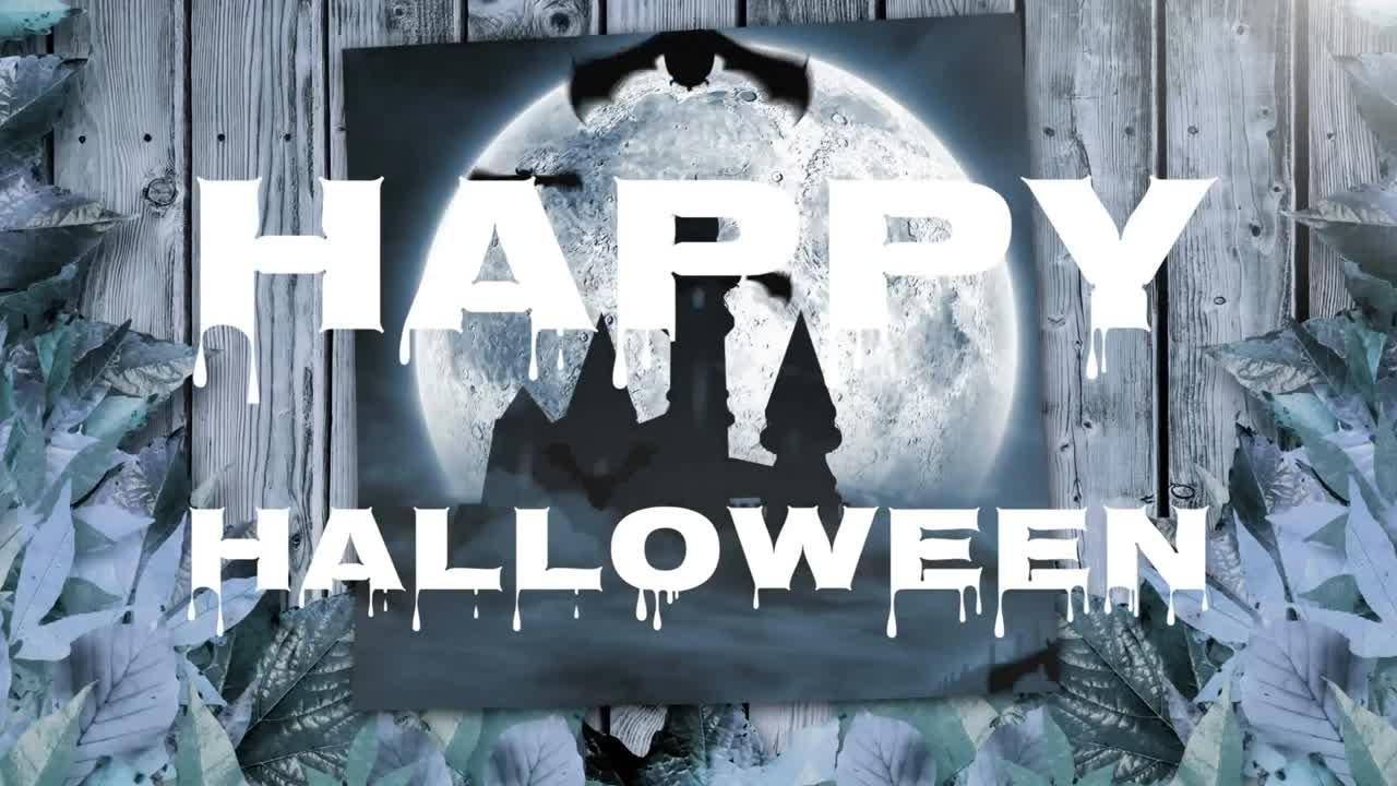 나무 표면에 달 그림을 날아가는 박 ⁇ 에 대한 녹는 효과와 함께 행복한 할로윈