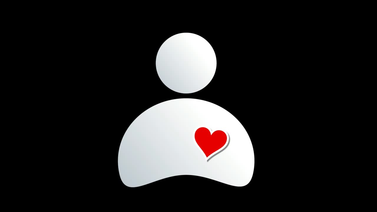 박동하는 심장과 심장과 사랑의 개념을 가진 단순한 남자. 녹색 크로마 키 배경