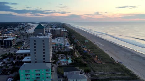 High-aerial-over-carolina-beach-nc,-north-carolina-at-sunrise-near-wilmington-nc,-north-carolina