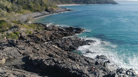 aerial orbit of fairy pools at noosa, queensland australia