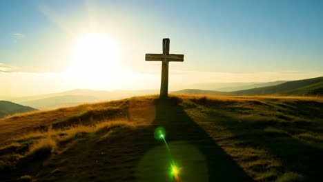 la brillante luz del sol que ilumina una cruz en la cima de una montaña en una serie de cautivadores fotogramas evoca sentimientos de fe e inspiración