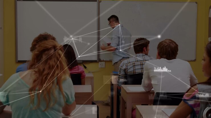 Animation of networks of connections over teacher and students in college