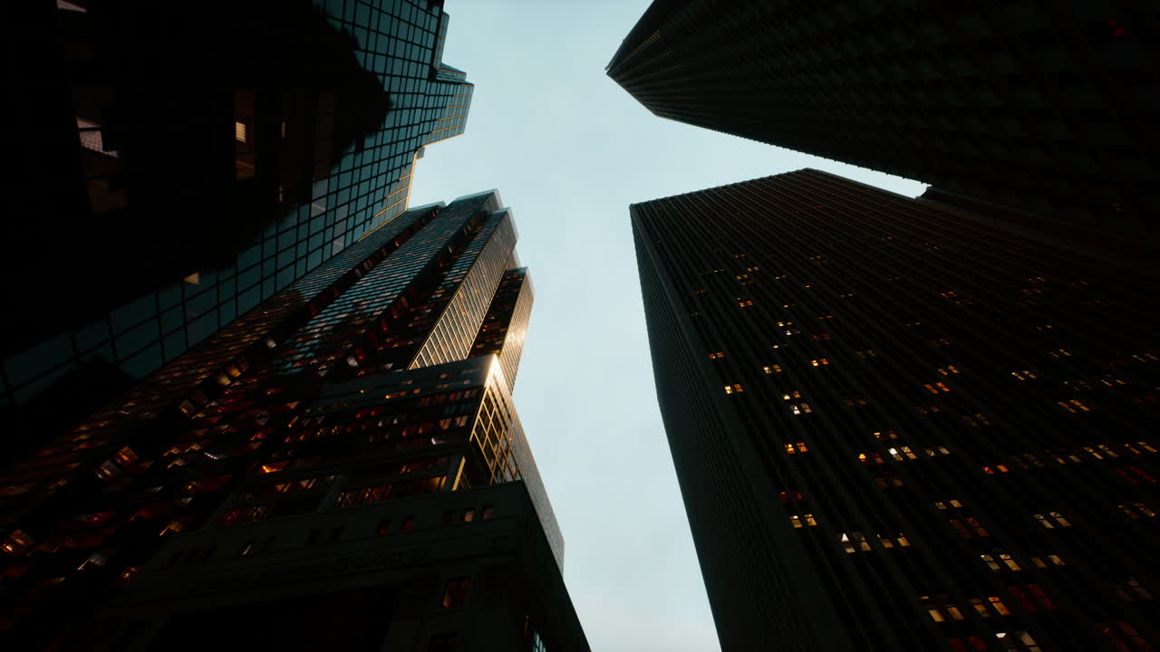 View looking up at high rise buildings