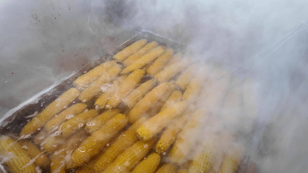 maíz al vapor en un recipiente grande