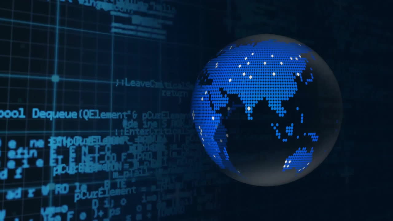 Animation of network of connections and data processing over globe