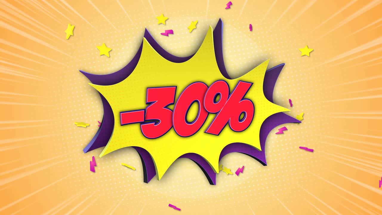 -30% de descuento en animación de texto cómico y burbuja de habla, con alfa mate, bucle, 4k