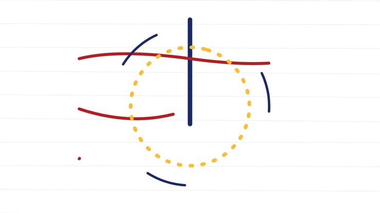 Animação abstrata de linhas que se cruzam e um círculo pontilhado